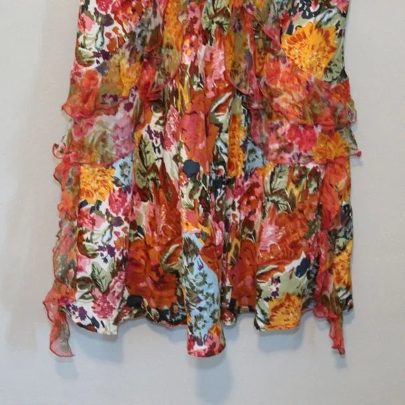 Sundance Silk Floral Ruffled V-Neck Havana Dress Orange Women's Size 4 H11297 - Picture 4 of 11